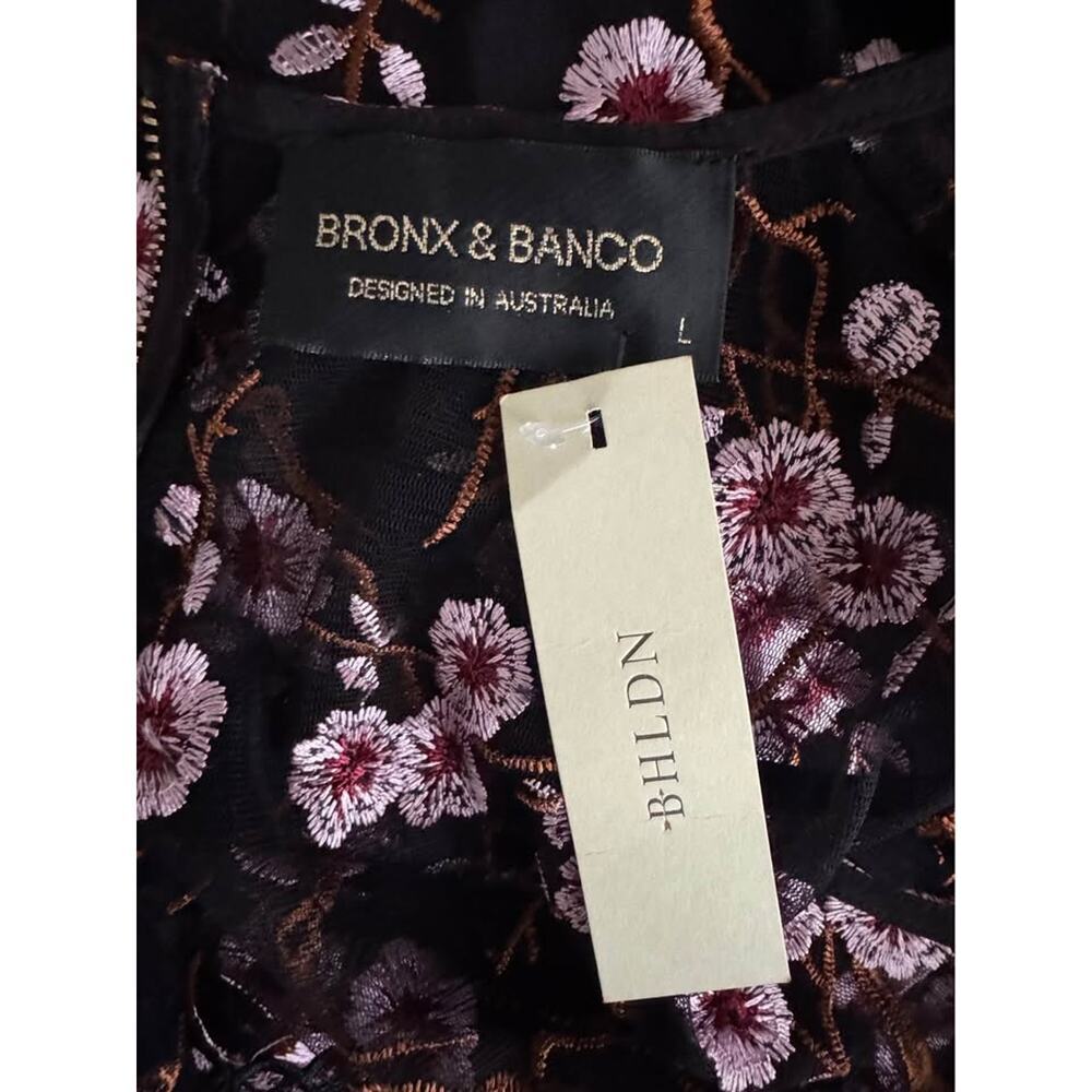 BLDHM Bronx & Banco Size 8 Black Mesh Floral Embroidered Midi Dress Anthro - Picture 10 of 10